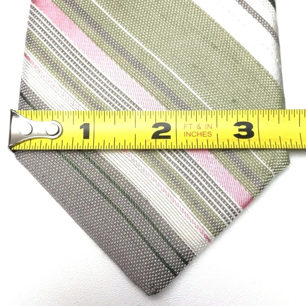Ted Baker London Tie Men's Gray Khaki Pink Striped Paisley Pin Up Necktie 60